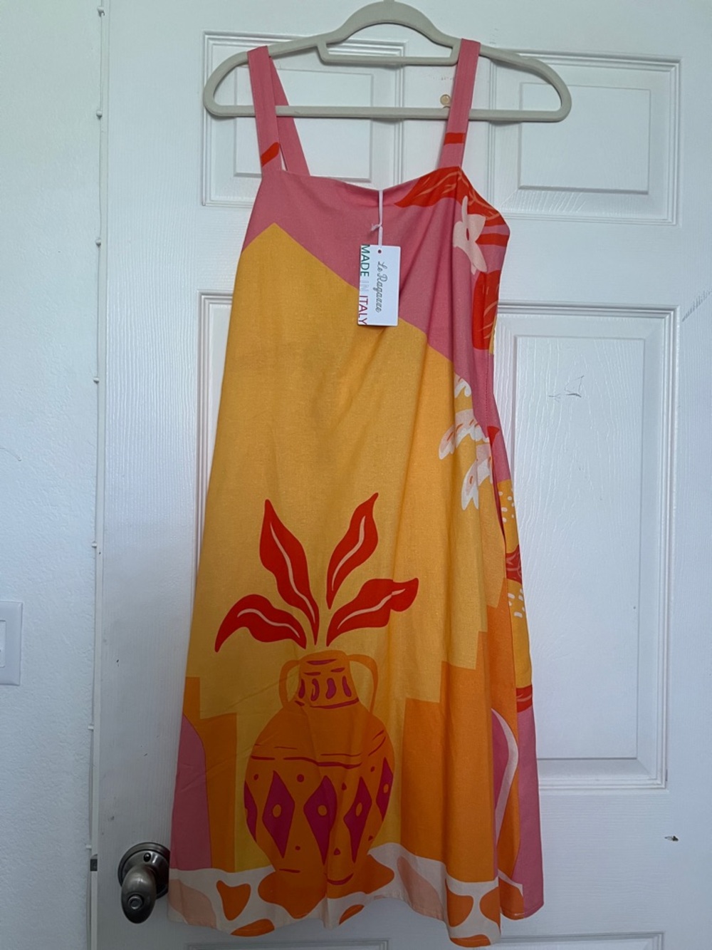 Italian-Made Pink & Yellow Floral Midi Dress